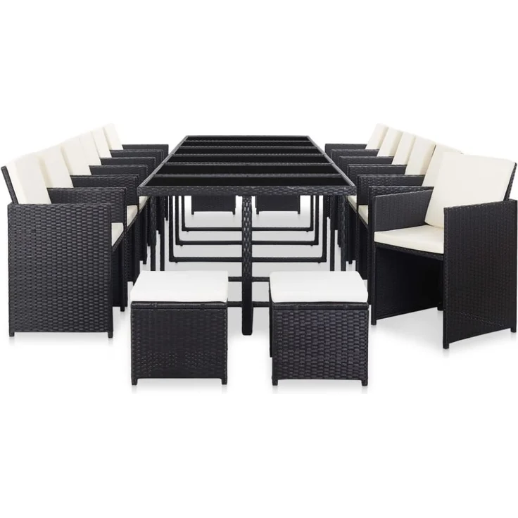 vidaXL 17-tlg. Garten-Essgruppe mit Auflagen Poly Rattan Schwarz 46427 – Bild 4