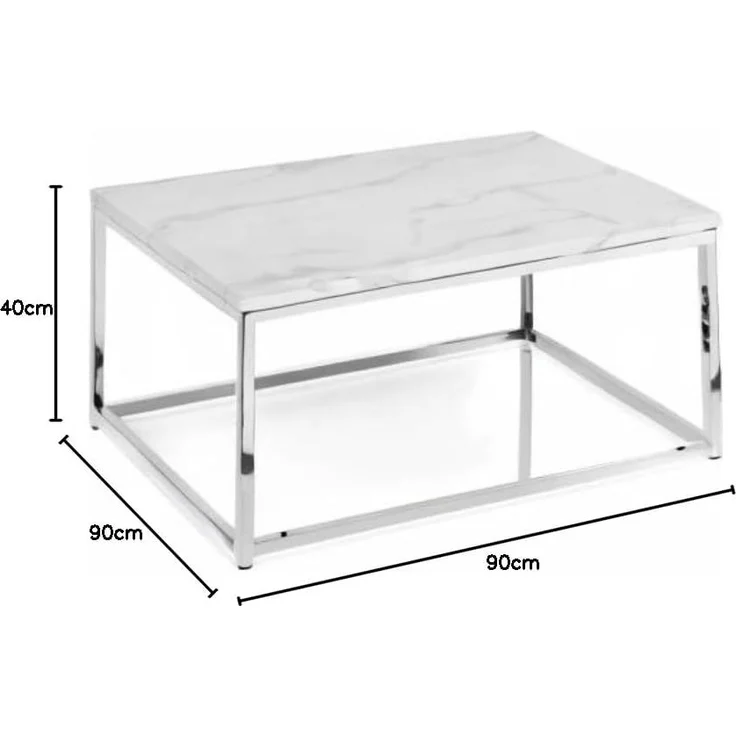 Julian Bowen Scala Couchtisch, weißer Marmoreffekt, Chrom, Höhe: 40, Breite: 90, Tiefe: 90cm – Bild 6