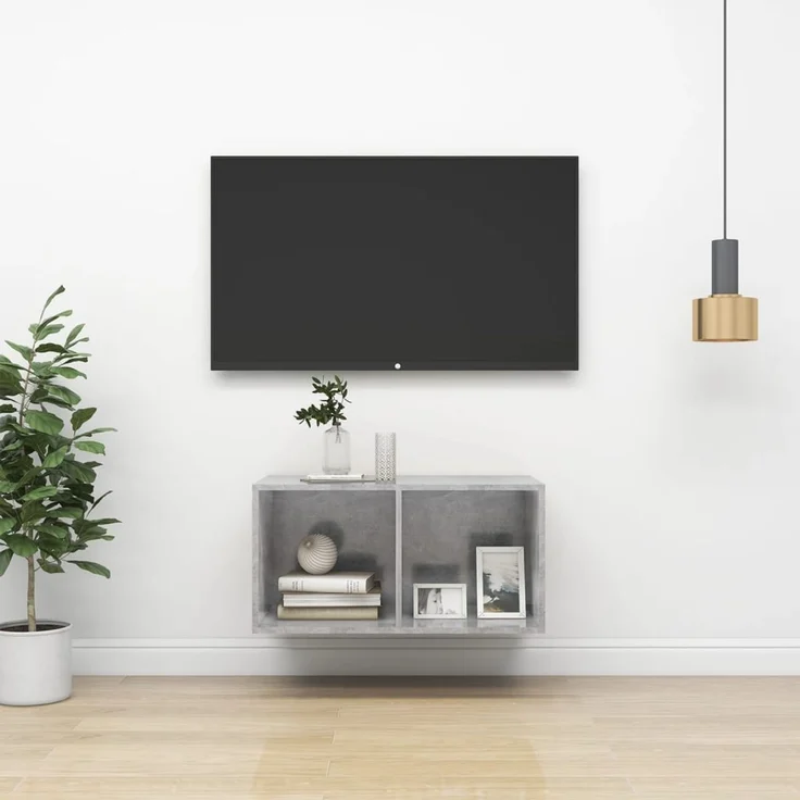TV-Wandschrank, TV-Hängeboard Fernsehschrank Betongrau 37x37x72 cm Holzwerkstoff – Bild 1