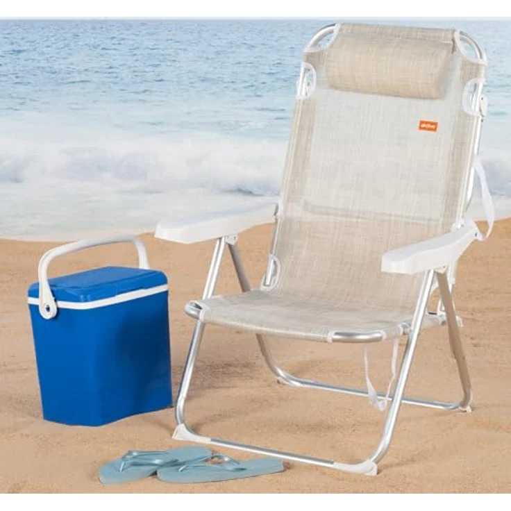 AKTIVE Set mit 2 Strandstühlen und Liegestühlen, 2-in-1, 48 x 60 x 90 cm, 5 Positionen, Gestell aus Aluminium, gepolstertes Kissen, Kippschutz, zusammenklappbar mit Tragegriff (85514) – Bild 2