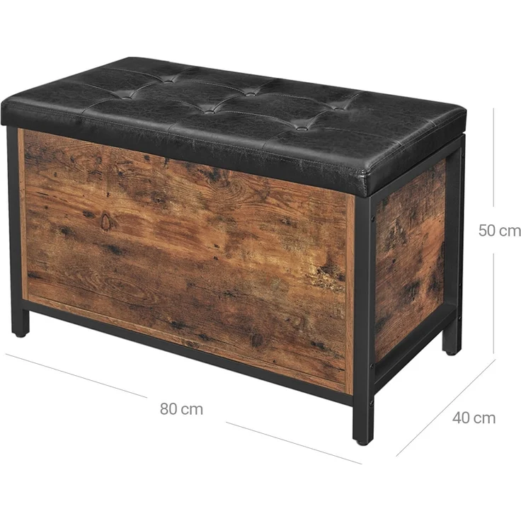 Vasagle Sitzbank mit Stauraum, Holz dunkelbraun/ schwarzes Kunstleder, Songmics, 80 x 40 x 50 cm, LSC80BX – Bild 7