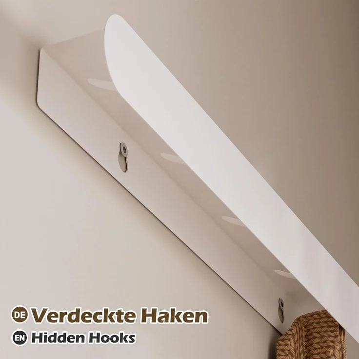Yorbay Wandgarderobe mit Ablagebrett, Garderobenleiste aus Metall, 6 verdeckte Garderobenhaken – Bild 4