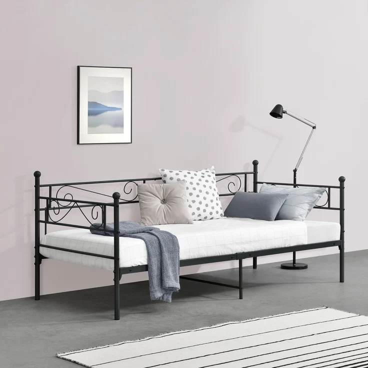 en.casa 'Kerava' Metallbett, Stahl schwarz, 90x200 cm – Bild 1