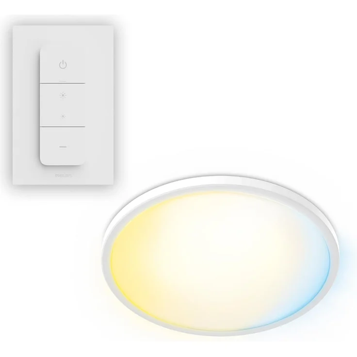 Philips Superslim Deckenleuchte inkl. Fernbedienung, 5 voreingestellte Lichtszenen, stufenloses Dimmen bis zu 1%, einfache Steuerung& Installation, schlankes Design, 29,1 cm, 16 W, rund, weiß – Bild 1