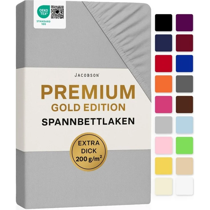 Jacobson Spannbettlaken PREMIUM 200 g/m² Jersey aus 97% Baumwolle & 3% Elasthan, Extra dichtes Bettlaken mit maximalem Halt – Bild 1