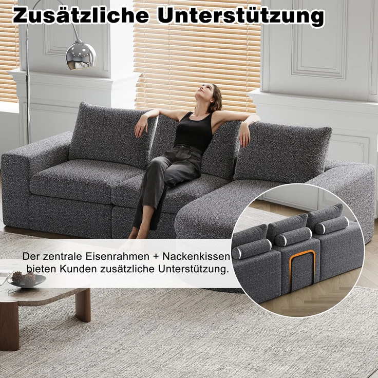 Modulares Sofa H 81.2 x T 322.5 x B 271.5 cm mit Chaiselongue, 2-teilig, Chenille in Grau, flexibel stellbar – Bild 7