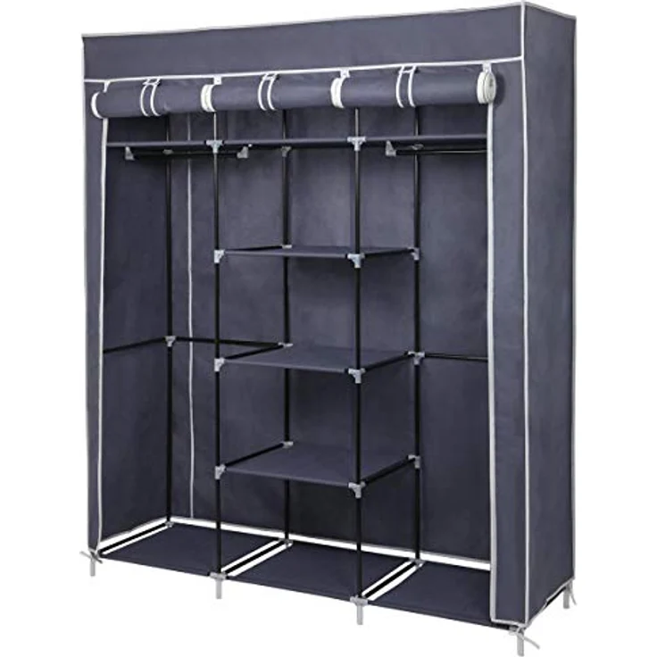 Mondeer Stoffschrank für Schlafzimmer, Kleiderschrank, zusammenklappbar, mit sechs Reißverschlüssen und DREI Türen, schneller Zugriff, 175 x 150 x 45 cm, großes Stauraum, Grau – Bild 2