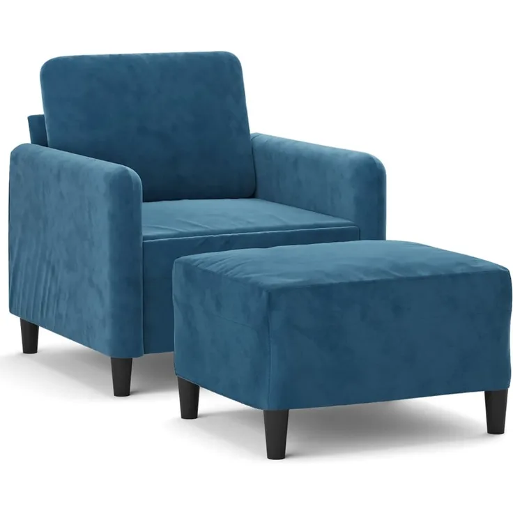 vidaXL Sessel mit Hocker Blau 60 cm Samt 3201173