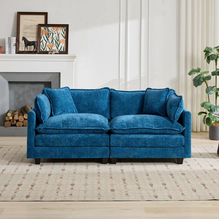 ZUBALIYA Sofa mit LED - Beleuchtung, mit Chenille - Bezug, mit Cordbezug, modular aufgebaut, aus Chenille, für Wohnzimmer und Apartments – Bild 2