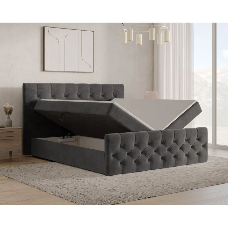 MOEBLO Boxbett Boxspringbett 13 (Chesterfield, Bonell, Topper, Doppelbett gepolstertes Kopfteil mit Bettkasten, Polsterbett Kontinentalbett, dekorativem Kopfteil), Boxspring, - (BxHxT): 174/194/214 x 113 x 223 cm – Bild 3