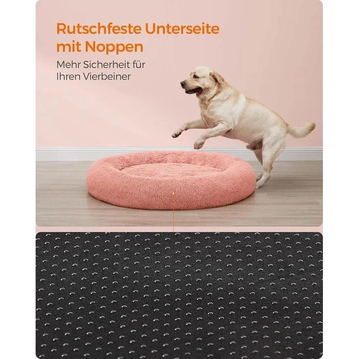 Feandrea Hundebett flauschig, Katzenbett, Donut Kissen, waschbar, Polsterung in der Mitte herausnehmbar, Langer Plüsch, 120 cm Durchmesser, rosa PGW043R01 – Bild 7