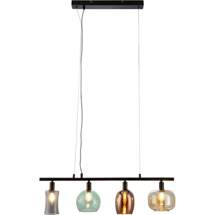 Pendelleuchte, Metall, Schwarz, 4-flammig, H 150 cm