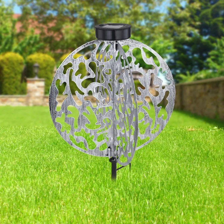 Solarleuchte Garten Rund Silber Solarlampe Außen Leuchte Solar mit Pflegetuch