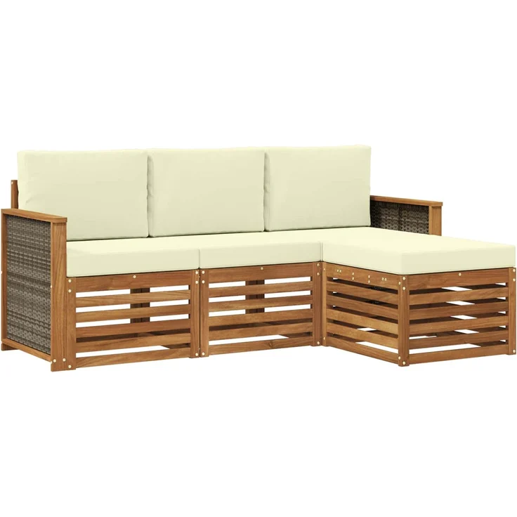 vidaXL Outdoor-Sofagarnitur 4 stk. 4-Sitzer Natur und Creme 3384196 – Bild 2