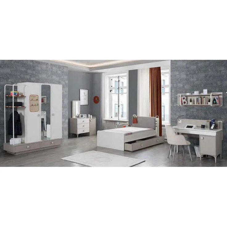 Jugendzimmer Bett Kommode Kleiderschrank Schreibtisch Holz Möbel Design 4tlg Set