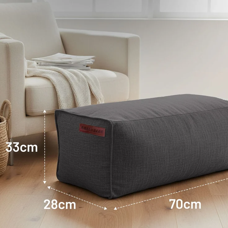 Green Bean® Indoor Sitzhocker Pouf 70x33x28cm EPS-Perlen Füllung -Home Linen Kuschelig Weich Waschbar - Drinnen Bodenkissen Liegekissen Sitzkissen Sitzhocker Sessel Kinder Erwachsene Stoff Dunkelgrau – Bild 3