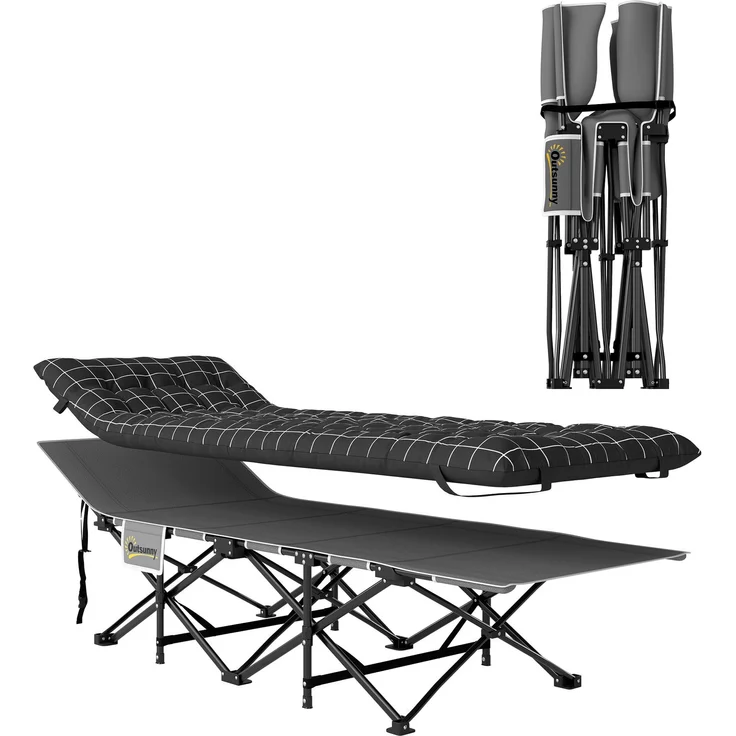 Klappbares Campingbett, Feldbett mit Matratze, ergonomisch, Metallrahmen, Schwarz--Schwarz--37x67x190cm--YOUDENOVA – Bild 1