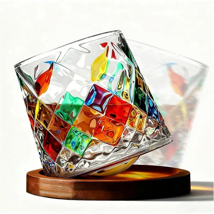 Fine Life Pro Glas Bunte Diamant-Muster Whiskybecher – 275 ml, 2-tlg, Optisches Highlight mit farbenfrohem Gravurdesign – Bild 1
