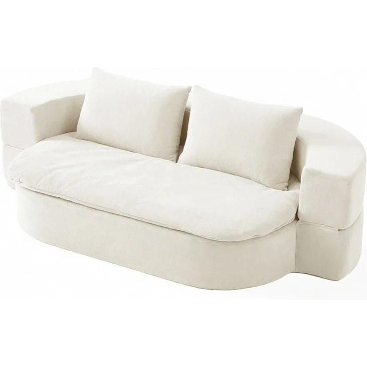 Klappsofa aus Flanellstoff, 3-in-1 Sitz- und Liegefunktion, 200x130x60 cm, Off White – Bild 5