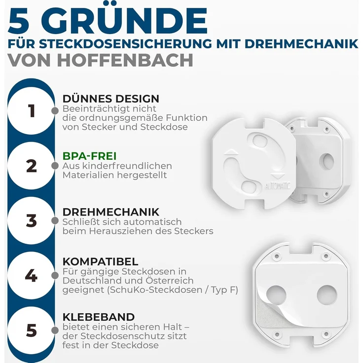 Steckdosensicherung mit Drehmechanik - 20x - Original Hoffenbach Germany - 2 Jahre Garantie - Kindersicherung für Steckdosen - Steckdosenschutz für Babys und Kinder – Bild 2
