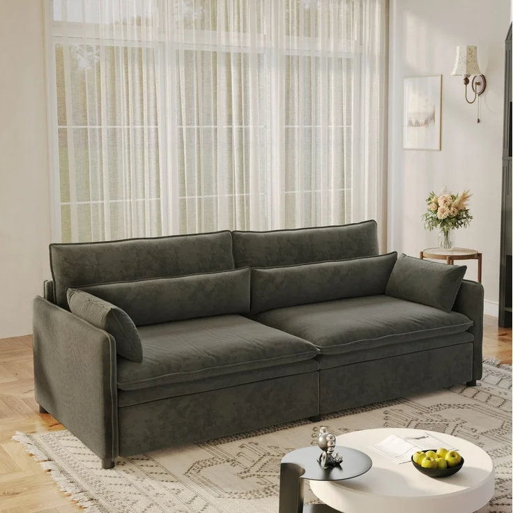 DESVIAE Schlafsofa 3-Sitzer Dunkelgrau aus Chenille – 206x86x91 cm – Bettkasten, verstellbare Rückenlehne – Bild 2
