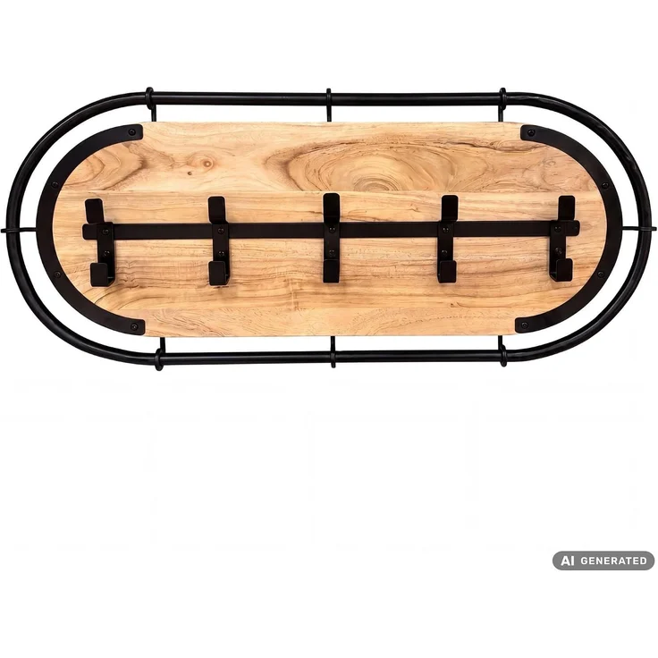 FineBuy Wandgarderobe Akazie Massivholz - Modernes Garderobenpaneel Hängegarderobe mit Haken - Garderobenleiste Flurgarderobe Massiv Handmade – Bild 7