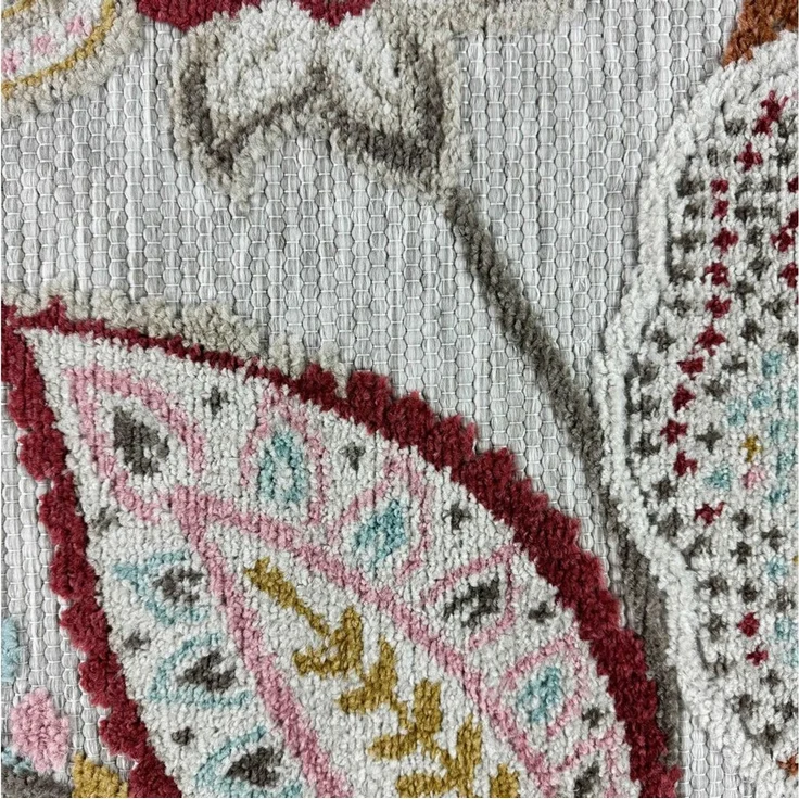 Carpetia Outdoorteppich Wetterfester Outdoor-Teppich mit buntem Blumenmuster und Creme, rechteckig – Bild 4