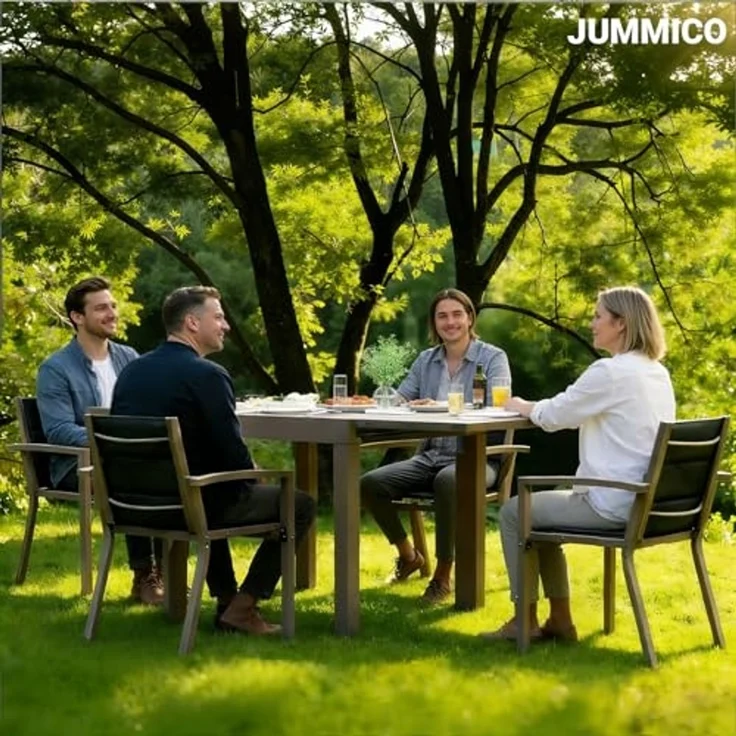 JUMMICO Garten Balkon Möbel Set Aluminium Leichtgewicht Stapelbare Stühle mit Textilpolster Stabil und Einfach Montiert,4 Personen Set – Bild 7