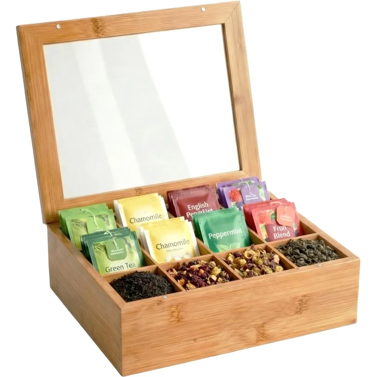 CLP Teebox Laprino Bambus 12 Fächer Deckel mit Sichtfenster und Magnetverschluss,natura – Bild 1