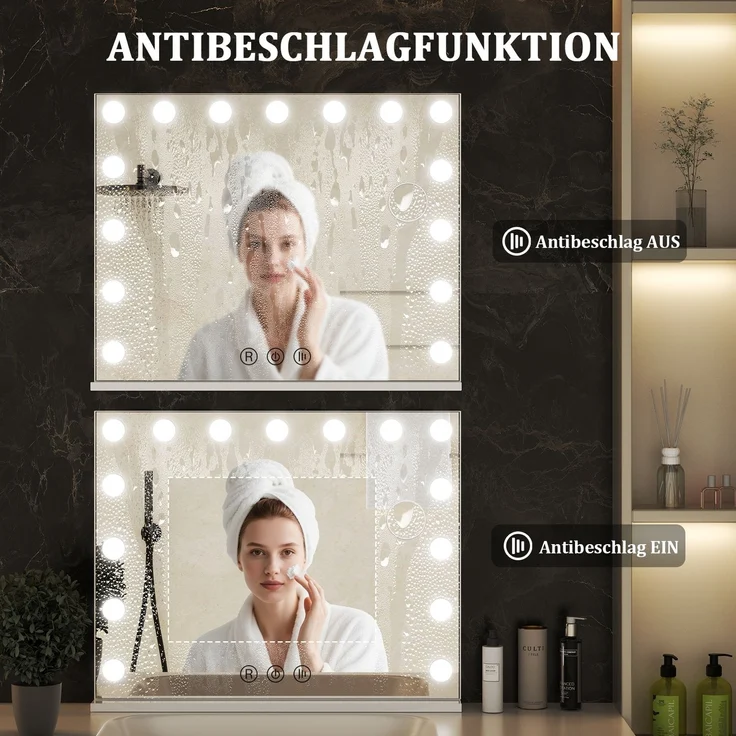 Botifly Schminkspiegel mit 10-fach Vergrößerungsspiegel, Glas + Metall, Weiß, 58 x 46 cm – Bild 6