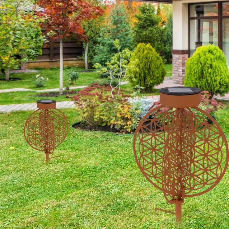 Solarleuchte Garten Scheibe Rost Solarlampe Außen Leuchte Solar mit Pflegetuch – Bild 5