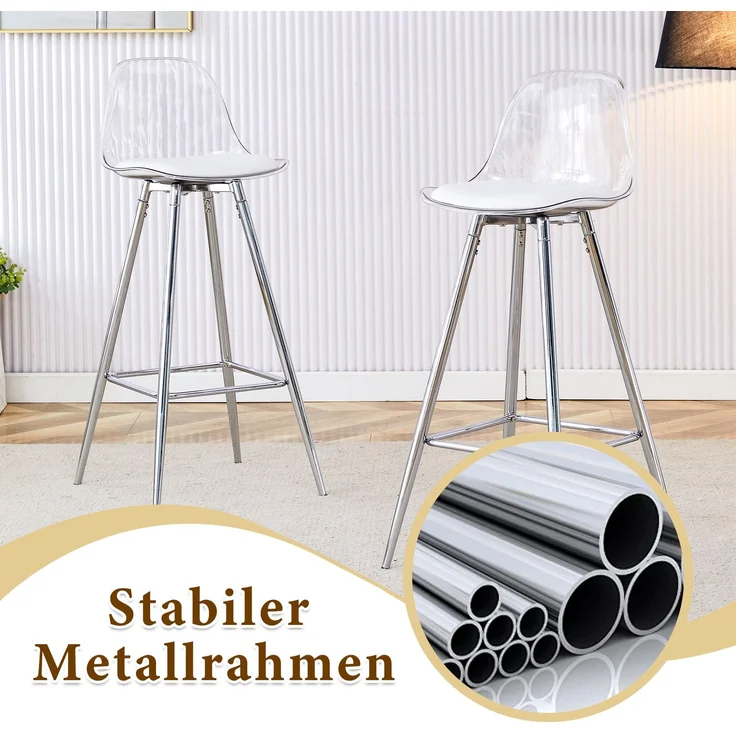 Wohnora 2-Teiliges Set transparente Lehnstühle mit durchscheinender Rückenlehne, silberfarbene Metallgestelle, geeignet für Wohnzimmer, Esszimmer, Theken, Inseln und Cafés – Bild 5
