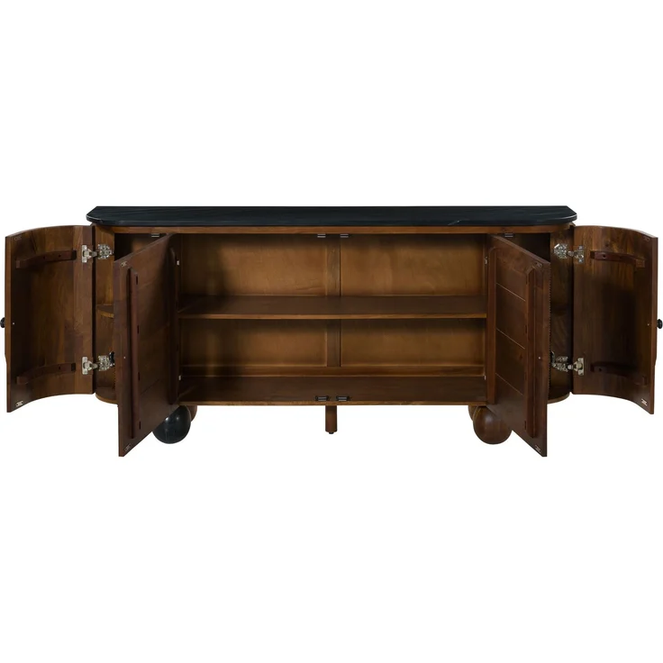 Sideboard Mango 180 x 40 x 80 dunkelbraun lackiert / Marmor schwarz FLORENZ #221 – Bild 2
