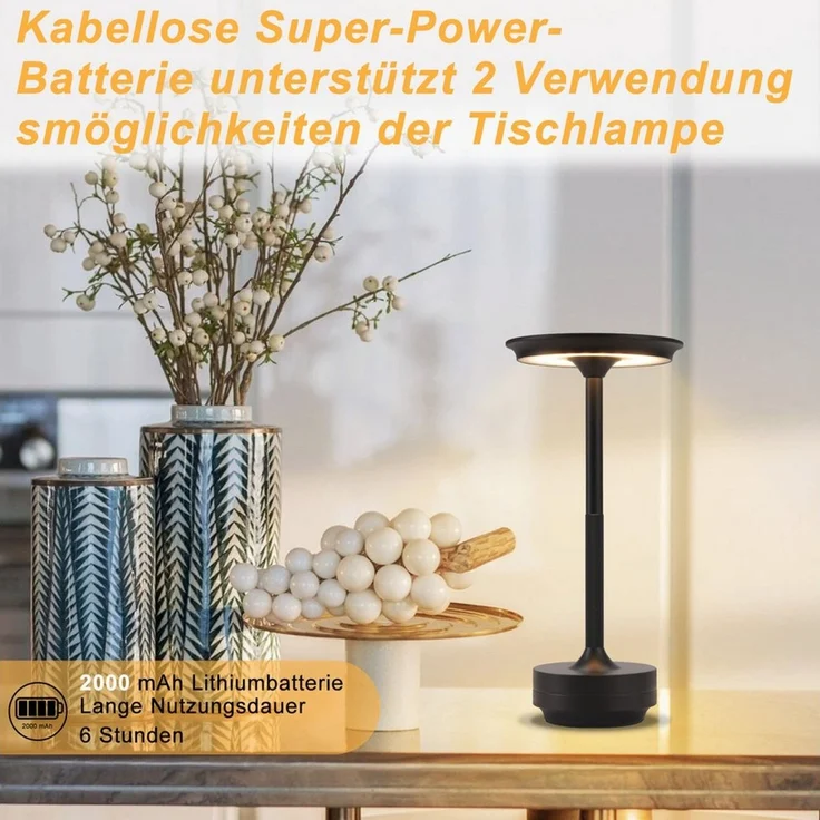 Nettlife LED Tischleuchte Nachttischlampe Kabellos Touch Dimmbar Tischlampe mit USB Aufladbar, Dimmbar, LED fest integriert, für Fensterbank Wohnzimmer Kinderzimmer Schlafzimmer – Bild 3