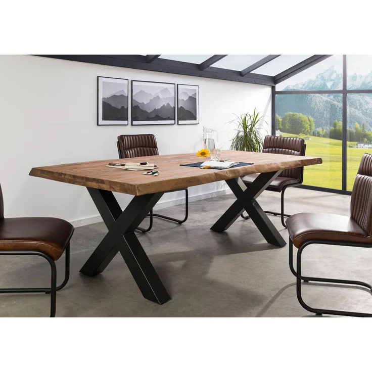 Baumtisch Sheesham 220x100x77 grau gebeizt / X-Beine anthrazit matt FREEFORM 5 – Bild 8