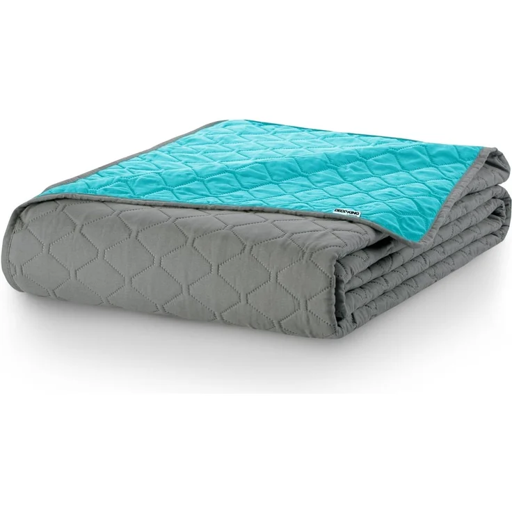 DecoKing 32251 Tagesdecke 260x280 türkis Stahl Silber anthrazit grau Bettüberwurf zweiseitig Steppung pflegeleicht Turquoise Steel Axel – Bild 6