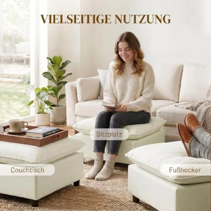 HOMCOM Fußhocker Ottoman Polsterhocker mit Leinenoptik für Schlafzimmer,Wohnzimmer (Hocker mit weichem Kissen, 1 St, quadratischer Sitzhocker), modular, weich, modern – Bild 5