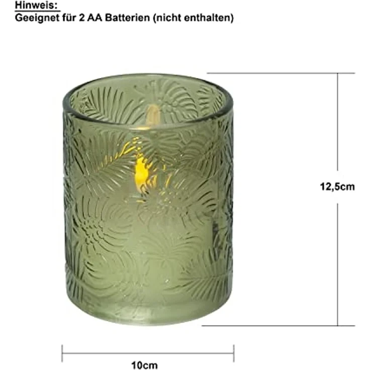 LED Windlicht Flamme Leaf, grün, Wachs, 12,5cm – Bild 3