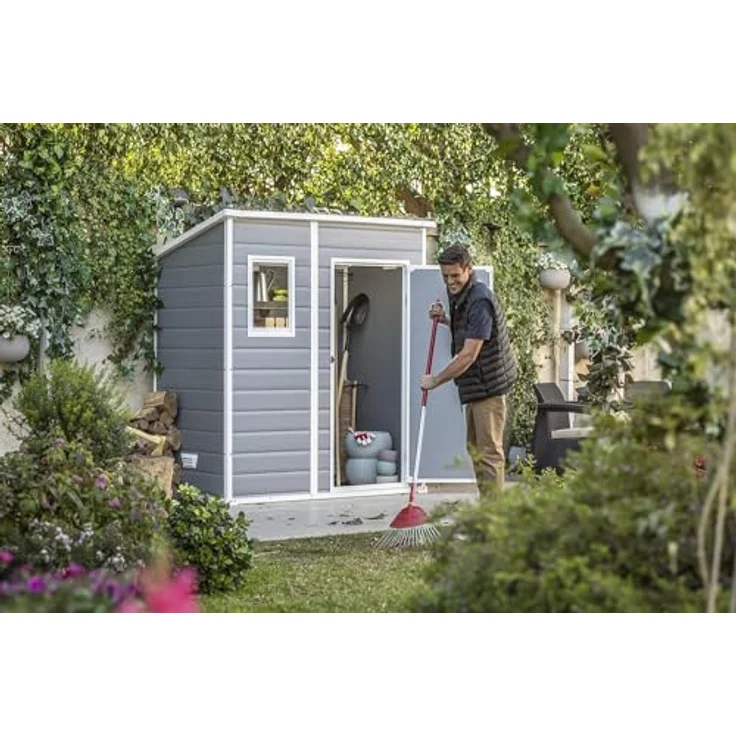 Keter Manor Pent 6x4 Gartenhaus wetterfest, Kunststoff, Outdoor, Außenmaße: BxTxH:183. 5 x 111 x 200. 5 cm, Innenmaße: 168. 5 x 97 x 154 cm, grau – Bild 9