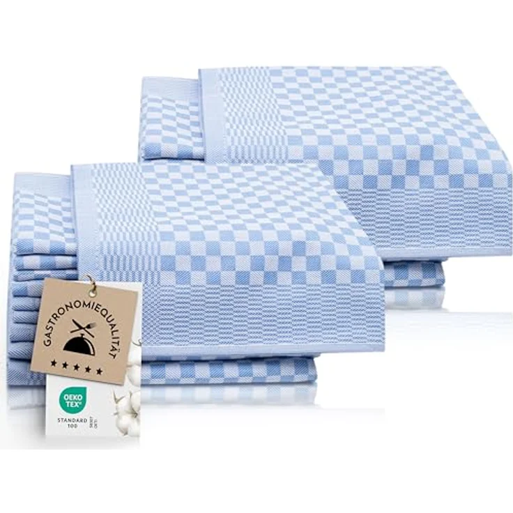 ZOLLNER 20er Set Geschirrtücher Baumwolle in 46x70 cm - super saugstarke und robuste Küchentücher – waschbar bis 60°C – in blau kariert - Gastronomiequalität - Oeko Tex® Zertifiziert – Bild 2