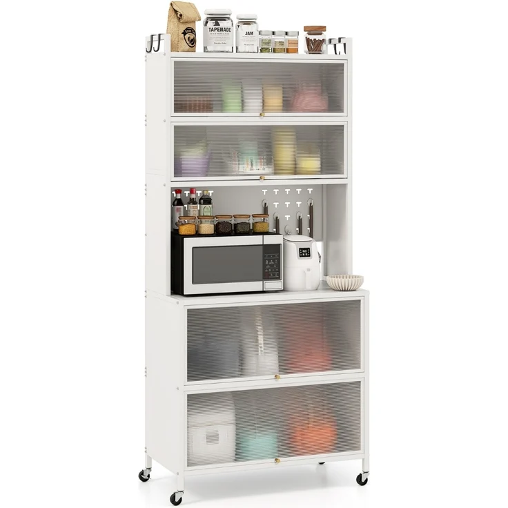 Küchenschrank mit 6 Ebenen Buffet-Schrank mit Regal freistehendes Backregal mit Stauraum Weiß – Bild 2