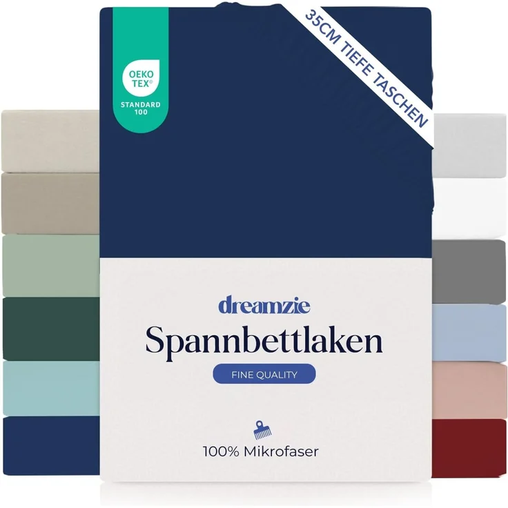 Dreamzie Spannbetttlaken 100x200 cm - 35 cm Tiefe Tasche - 100% Mikrofaser Bettlaken - Dunkelblau, Schadstoffgeprüft(Oeko TEX), Bettlaken mit Gummizug – Bild 1