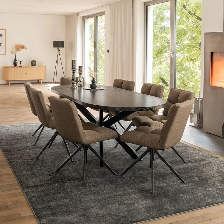 HOME DELUXE Essgruppe Oval Ausziehbar inkl. Sternfuß - 160 x 100 cm Dark Oak 8 Stühle Grau / Braun – Bild 1