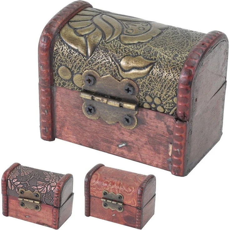 HMF Schatzkiste Kleine Schatztruhen aus Holz im Vintage Look (3er Set, versch. Muster), dekorative Aufbewahrungsboxen, 8 x 5 x 6 cm – Bild 3