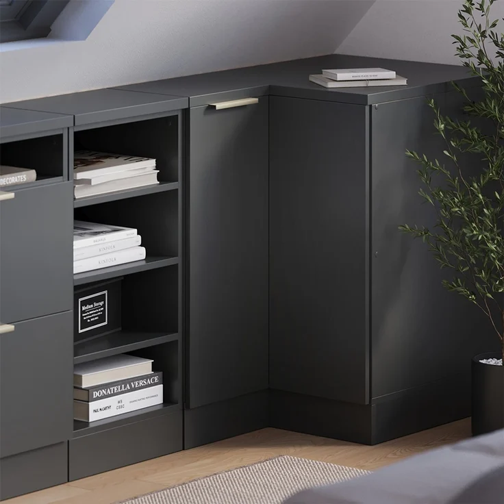 Dachschrägenschrank Eckschrank Rion Anthrazit-Gold 75.6 x 81.6 cm mit 1 Tür, Schrankkorpus 60 cm Tiefe Vicco – Bild 6