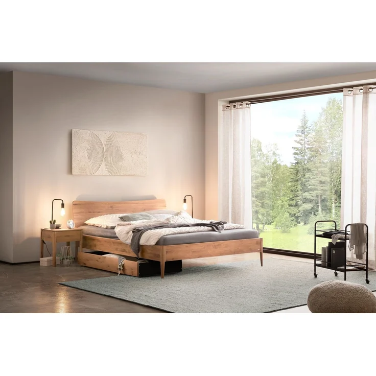 Hasena Massivholzbett Spezia Wildeiche natur mit runden Ecken 200x220 cm, Fußhöhe 20 cm – Lounge – Bild 2
