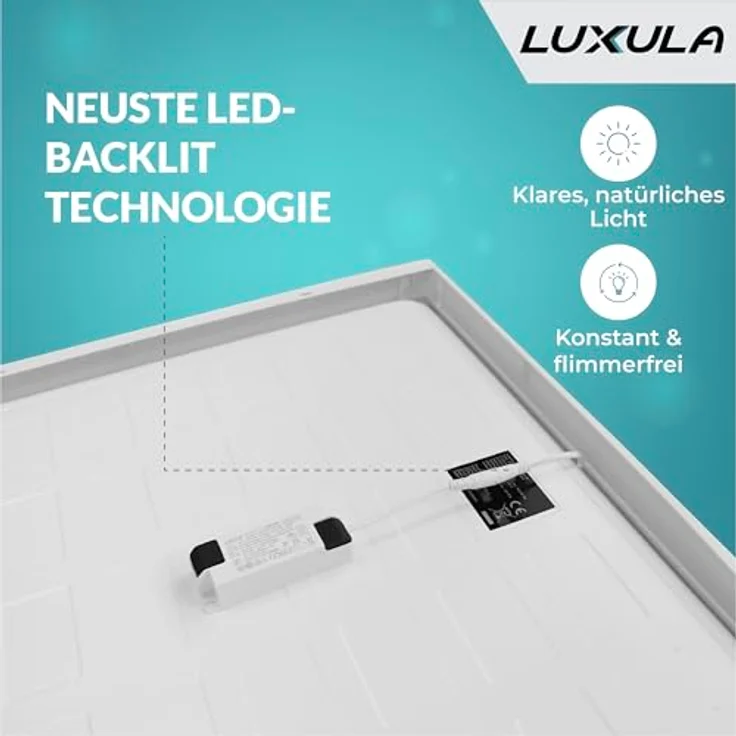 LUXULA LED Deckenleuchte eckig 62cm - 36W, 4000K Neutralweiß, 3600lm - LED Panel 62x62cm inkl. 230V Netzteil - Flache Deckenlampe für Wohnzimmer, Schlafzimmer, Küche, Büro - 62x62x6,4cm – Bild 5