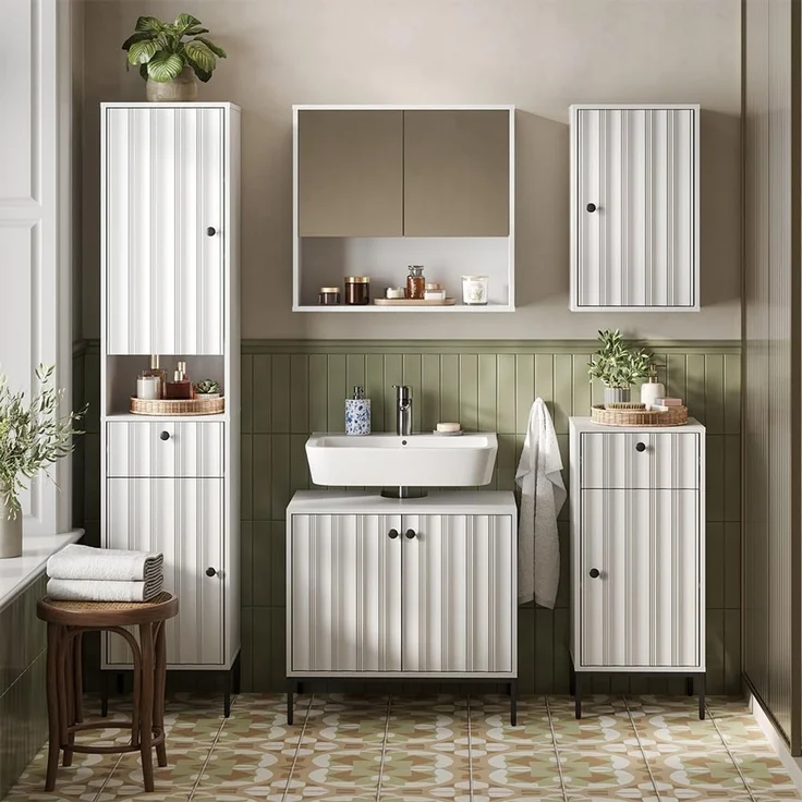 Waschbeckenunterschrank Eliza Weiß Riffel 70 x 63 cm Vicco – Bild 7