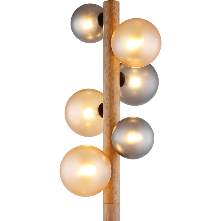 LED Stehleuchte aus Holz 6-flammig Glaskugeln Rauchglas & Bernstein, H: 150cm – Bild 8