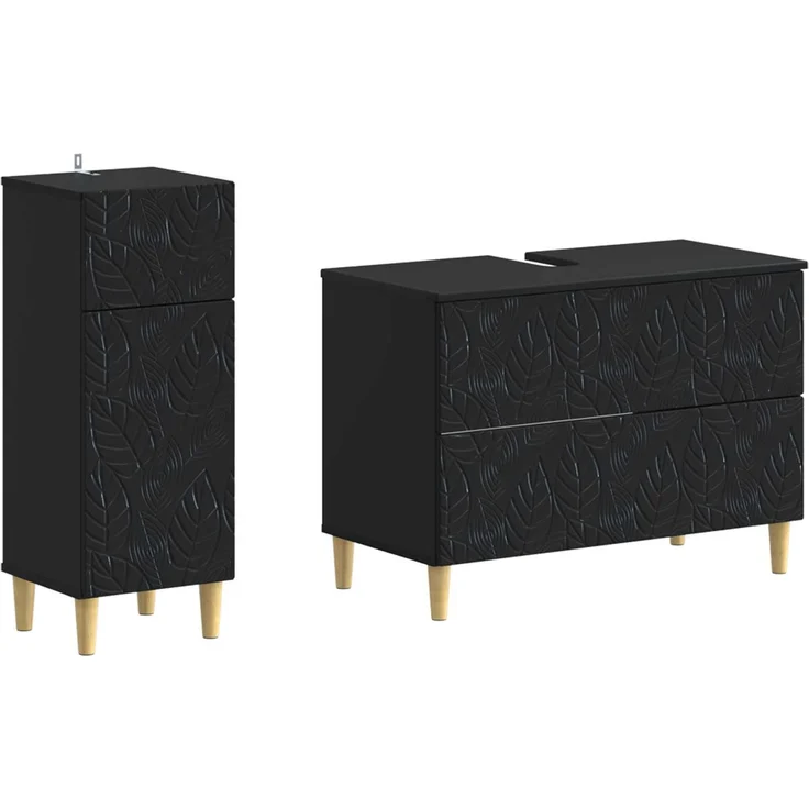 vidaXL 2-teiliges Badezimmer Schrank Set DELFT Schwarz Holzwerkstoff 3417703 – Bild 2